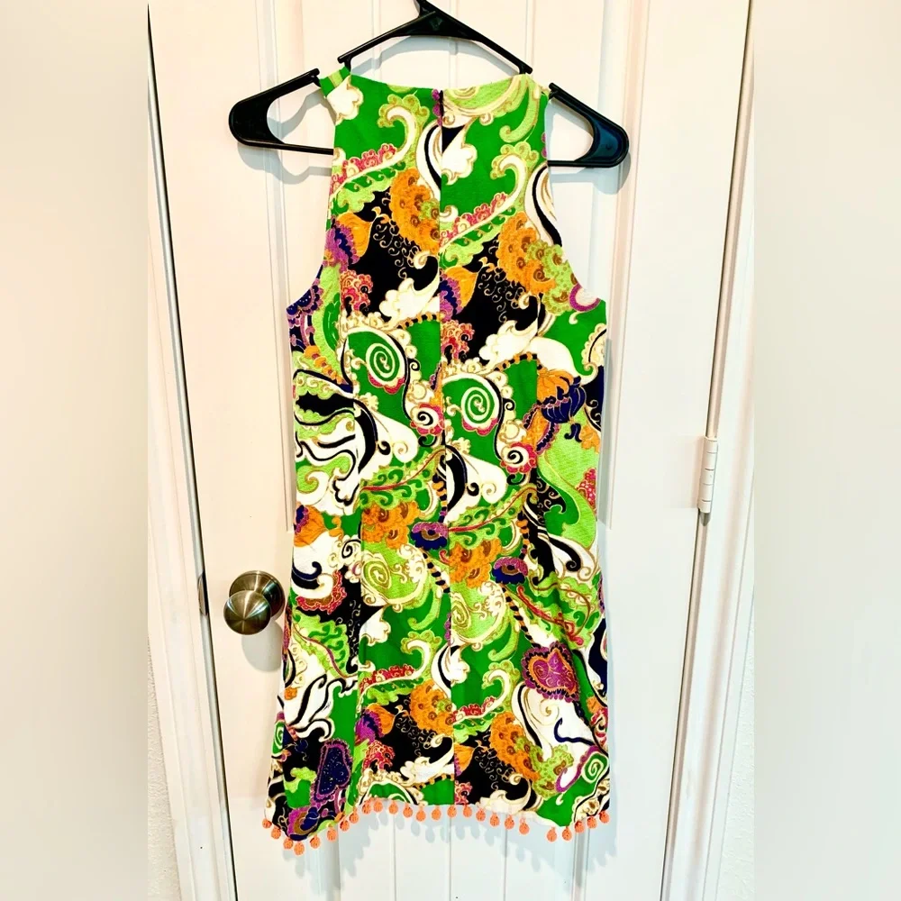 Trina Turk Colorful Patterned Sleeveless Midi Dress With Bead Detail Womens Sz10